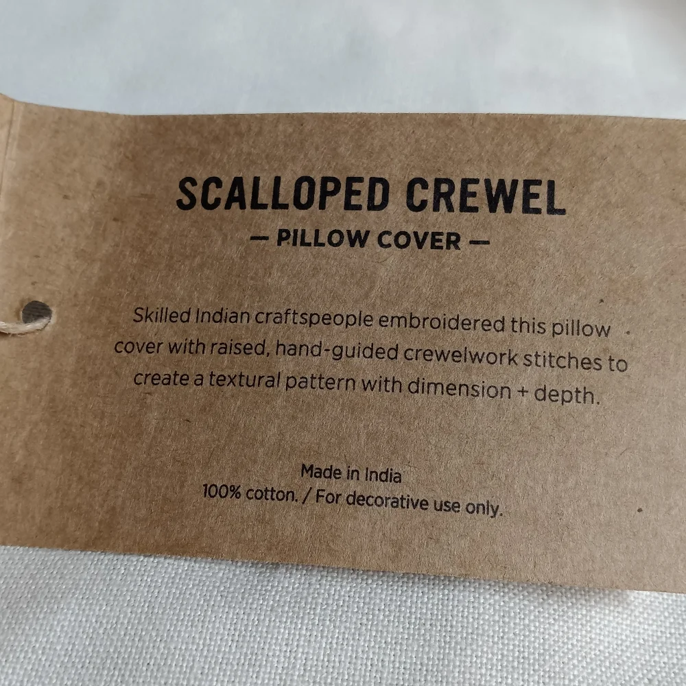 NWT West Elm Handcrafted Scalloped Crewel Pillow Cover Lumbar 12 x 21